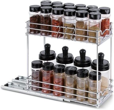 Висувна стійка для спецій дворівнева 28 x 13 x 26 см, срібляста Shunfaji