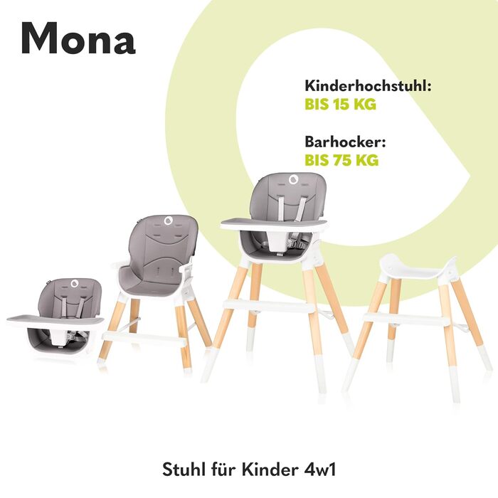 Дитячий стільчик для годування 4-в-1 від 6 місяців сірий Mona Lionelo