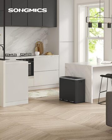 Кухонний контейнери для сміття, 3 x 18 л, чорний SONGMICS