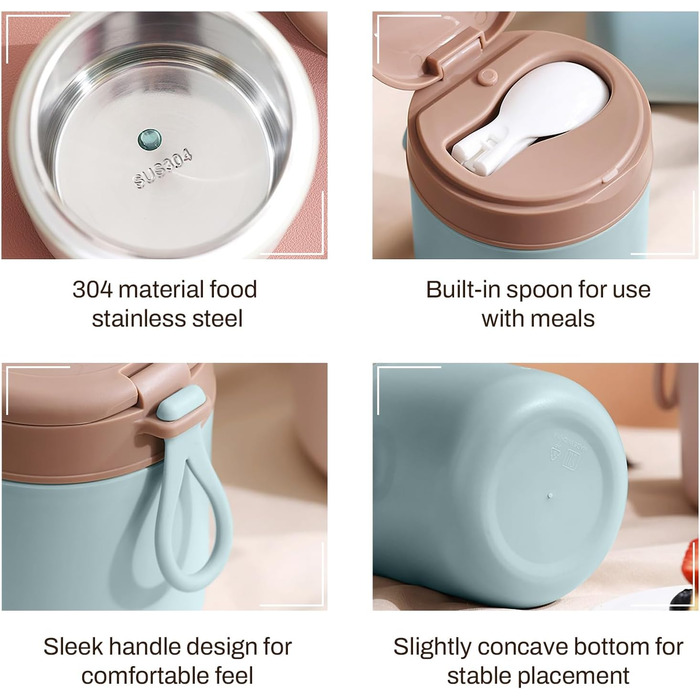 Герметичний ізольований харчовий контейнер, термоконтейнер, нержавіюча сталь, вакуумний харчовий контейнер з ложкою, для школи, роботи, пікніка (одношаровий) (синій)