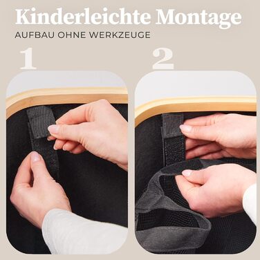 Ящик для белья 150 л - Корзина для белья 3 отделения - Крышка - Сортировщик белья с мешком для белья - Корзины для белья - Серый бамбук - Корзина для белья - Система сортировки белья - Сборник для белья 3) 150л Серый