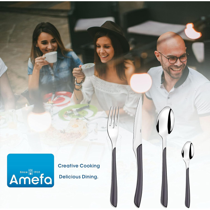 Набор столовых приборов, 24 предмета, набор столовых приборов на 6 человек, коричневые пластиковые ручки под дерево, можно мыть в посудомоечной машине, столовые приборы из нержавеющей стали, светлое дерево (серый)