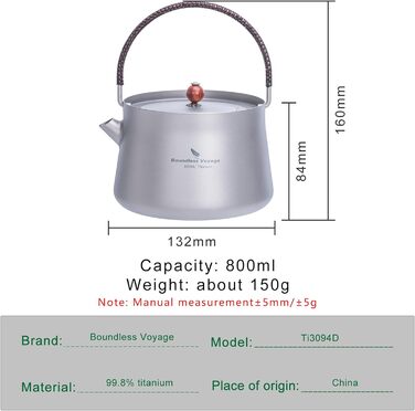 Титановый чайник с фильтром для кемпинга 800 мл iBasingo