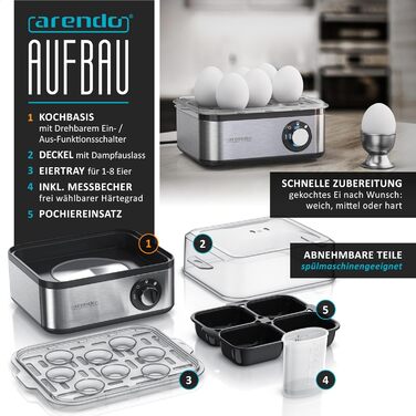 Яйцеварка на 1-8 яєць, 500 Вт, Arendo