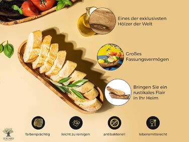 Багетна хлібниця з оливкового дерева - Миска для закусок довгаста - Сільська дерев'яна миска - Декоративна миска - Миска для фруктів - Миска ручної роботи - Миска для ювелірних виробів - Універсальна миска (2, 25-29 см)