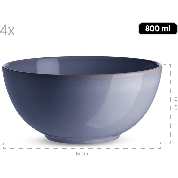 Набор посуды MSER 931545 Ossia на 4 персоны в средиземноморском винтажном стиле, комбинированный сервиз из 16 предметов из керамики (антрацитовый синий)