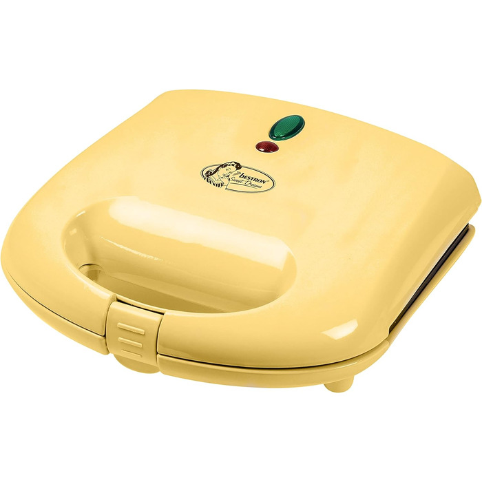 Брюссельская вафельница Bestron в ретро-дизайне, вафельница для 2 бельгийских вафель, с антипригарным покрытием и лампой для выпечки, 700 Вт, цвет (желтый)