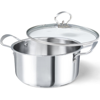 Каструля 3 л з нержавіючої сталі зі скляною кришкою 20 см HOUSLUX