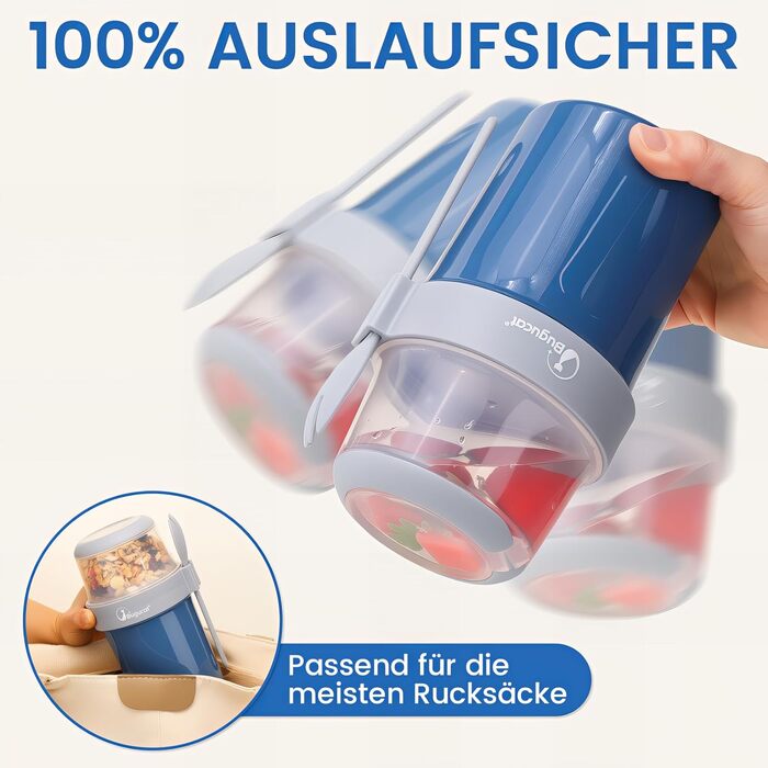 Стаканчик для хлопьев 870 мл с ложкой, синий Bugucat