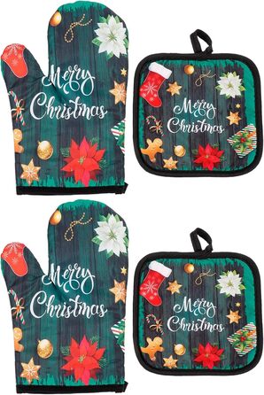 Різдвяний набір з 2 прихваток та 2 рукавичок для духовки, 4 предмети, зелений Beaupretty