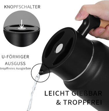 Термос-кавник 1,5 л нержавіюча сталь, чорний VETIN