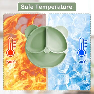 Силіконовий набір дитячого столового посуду Bizcasa з 9 предметів, нековзкий набір дитячого столового посуду, дитячий столовий посуд із присоскою, нековзна дитяча миска, дитяча тарілка, дитячий набір столових приборів для малюків, без BPA (темно-зелений)