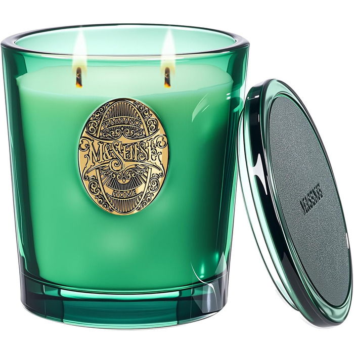 Ароматна свічка M&SENSE Лісова хатина, ароматичні свічки у склянці, натуральна соєва свічка, час горіння 55 годин, подарункові свічки для жінок та чоловіків, подарункова свічка (евкаліптовий кедр, 560 г)