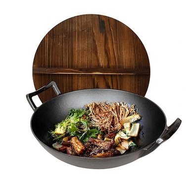 Чавунний вок казан з дерев'яною кришкою 35,5 х 10 см GRILLI