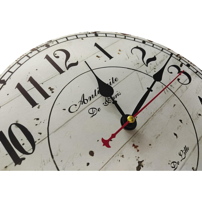 Настінний кухонний годинник YOAI, вінтажний, шеббі-шик, античний, ностальгічний, сільський, кварцовий годинник з МДФ з безшумним механізмом, 12 дюймів/30 см Ø (сірий)