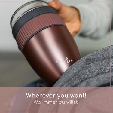 Стаканчик для пластівців Milu 400 мл з назвою MsliMax для йогурту Стаканчик для пластівців, що не протікає, з ложкою (рожеве золото, нержавіюча сталь)