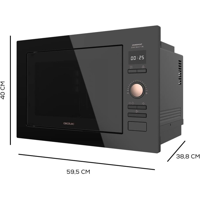 Вбудована мікрохвильова піч 900 Вт, чорно-рожева GrandHeat 2590 Cecotec