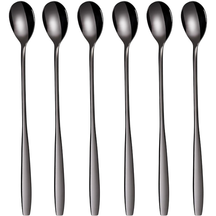 Набір ложок GRWE для лате макіато, золотистий, 6 предметів, 22 см, довгі ложки, ложки для коктейлів, десертні ложки, ложки для морозива, ложки для кави з льодом, нержавіюча сталь, можна мити в посудомийній машині (чорний)