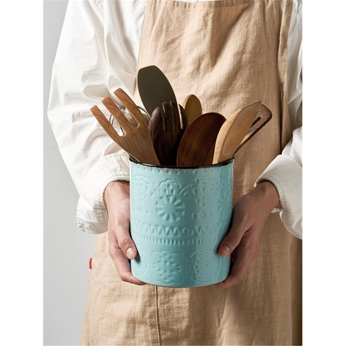 Тримач кухонного посуду DOWAN, тримач посуду для кухні для декорування кухонної стільниці, контейнер для посуду, кухонне начиння, нековзке, стійке до подряпин коркове дно, органайзер для посуду, яскраві кольори (синій)