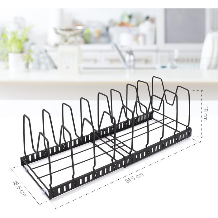 Підставка для посуду розсувна 51,5 x 18,5 см, на 9 відділень, чорна joeji's Kitchen