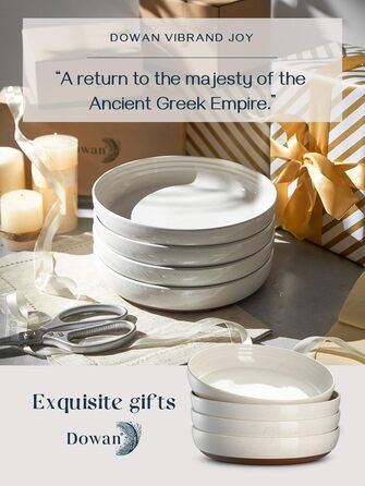 Набор из 4 керамических тарелок с высоким ободком 8,5 дюйма, десертные тарелки для тортов, закусок, обедов, бутербродов, набор посуды для свадьбы, вечеринки - (9,75 дюйма 26 см, ванильно-белый)