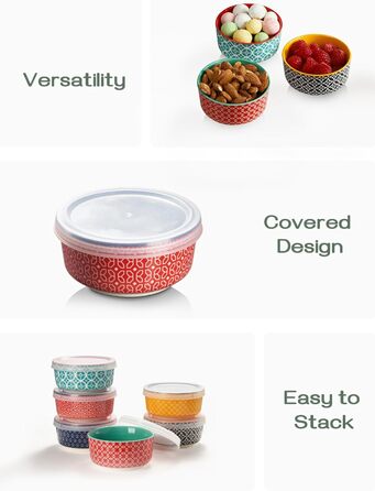 Порцелянові миски DOWAN, набір десертних мисок 176 мл з 6 шт. з кришкою - штабельована миска для соусу, закусок, десерту, тапас, крем-брюле Різнокольорові, придатні для миски в посудомийній машині та мікрохвильовій печі