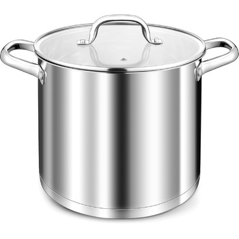 Велика каструля TEAMFAR, каструля з нержавіючої сталі, індукційна плита, скляна кришка, 3-шарове дно для всіх типів плит, каструля для пасти 26 см, каструля для м&39яса, без покриття та нетоксична, можна мити в посудомийній машині (10 літрів)