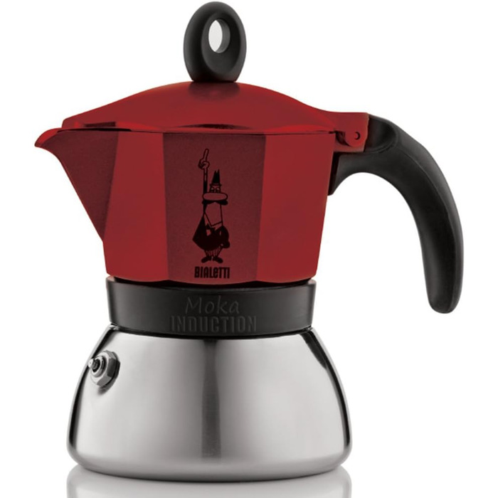 Мока-пот, Підходить для всіх плит, Еспресо (150 мл), (3 чашки, Moka Induction, Червоний)