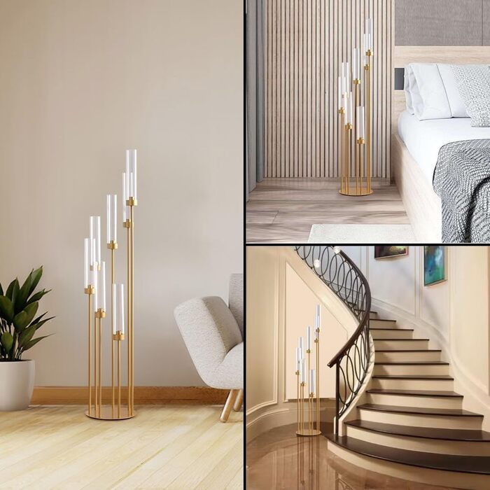 Ручний свічник для весільного столу, свічка заввишки 100 см з акриловим абажуром для прикраси дому на день народження, Хелловін, Різдво, підходить для світлодіодних конічних свічок 100 см, п&39ять головок (золотий, 123 см сім головок), 5-