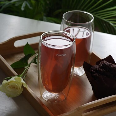 Комплект з двох склянок Fissman FRAPPE 350 мл жароміцне скло з подвійними стінками (6447)