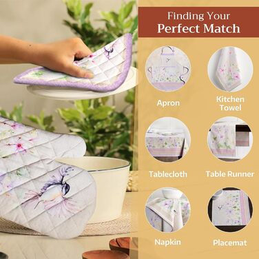 Рукавички для духовки Maison d&39 Hermine, підставки для каструль, 100 бавовна, термостійкі кухонні рукавички, рукавички для духовки (19 см x 33 см) та підставки для каструль (20 см x 20 см) для приготування їжі, Morzine - рукавички для духовки (19 x 33 с