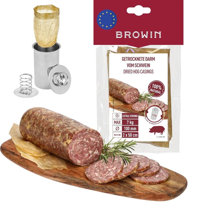 Натуральна оболонка для ковбас Натуральна оболонка вищого сорту для домашньої ковбаси, ялівцевої ковбаси, білої ковбаси, сардельки (калібр 18/20 мм, 91 метр, овеча оболонка)