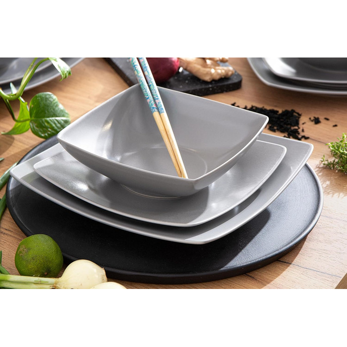 Консімо. Тарілки для сніданку на 6 персон - Набір з 6 тарілок для тортів - Керамічні десертні тарілки - EPIRI Сучасні маленькі тарілки - 221 см - Глянець (сірий)