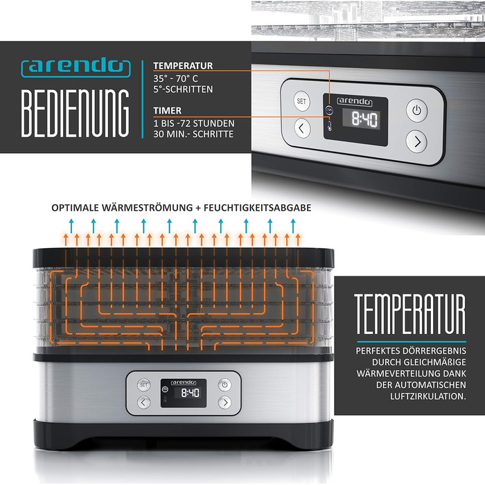 Дегидратор на 5 полок, 260 Вт Arendo