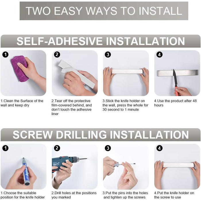 Магнітний тримач для ножів 40 см, нержавіюча сталь Ninonly