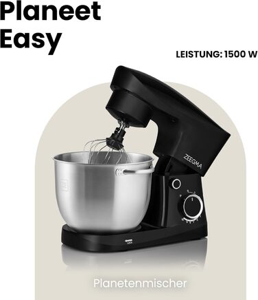 Кухонний комбайн-міксер 1500 Вт 5,2 л чорний Planeet Easy Zeegma