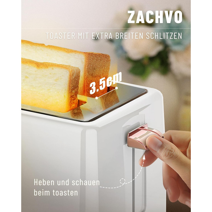 Тостер на 2 скибочки, тостер ZACHVO з підігрівом булочок, 6 рівнів підрум&39янювання, 850 Вт, знімний піддон для крихт, світлодіодний екран, високий підйом, розігрів, розморожування, функція скасування