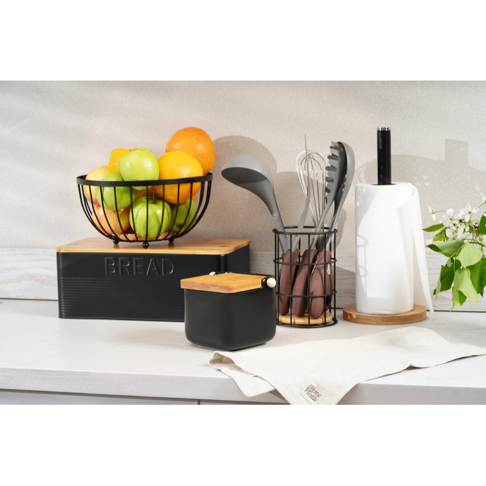 ARDESTO Цукорниця Midori 12х12х11см, 840мл, кераміка, бамбук, чорна