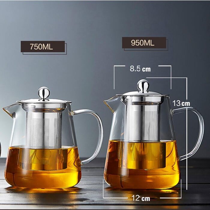 Скляний чайник з ситечком з нержавіючої сталі 900 мл TAMUME