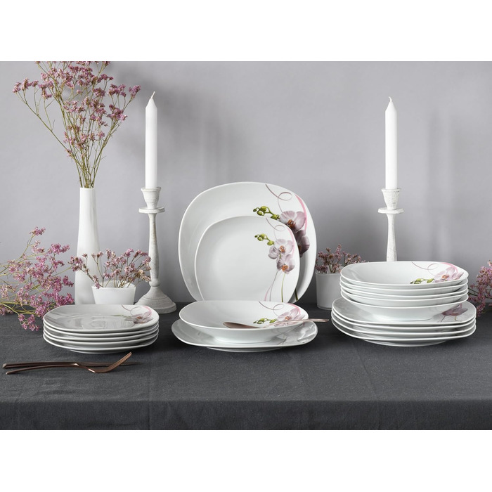 Набір тарілок на 6 персон, 18 предметів, Square Orchidee Creatable