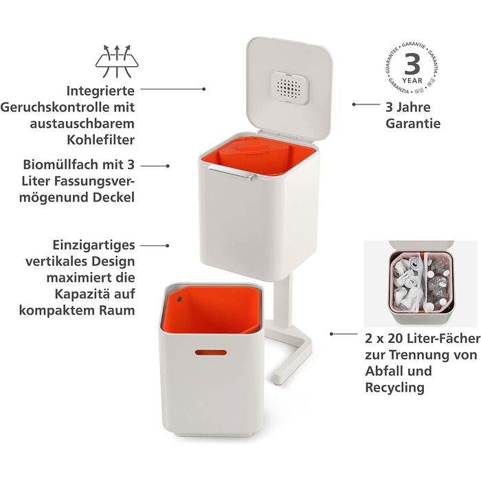 Контейнер для сміття подвійний 40 л білий Totem Compact Joseph Joseph