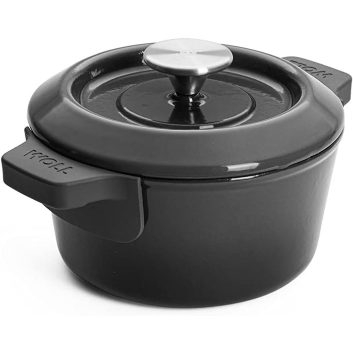 Чавунна каструля Ø 24 см, синього кольору, з кришкою та силіконовими ручками Емальований чавун, підходить для індукції та духовки для всіх типів плит Ø 24 см, висота 11 см, 4,2 літра (вугільно-сірий, Ø 18 см, висота 9 см, 1,8 літра)