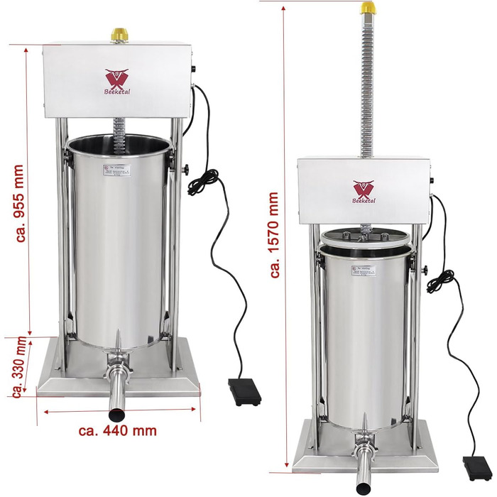 Промислова машина для наповнення ковбас Beeketal &39BTH07&39 з нержавіючої сталі (об&39єм 7 л/горизонтальна конструкція), професійна машина для наповнення ковбас з 2-швидкісним повністю металевим механізмом і рукояткою, включаючи 5 насадок для напов