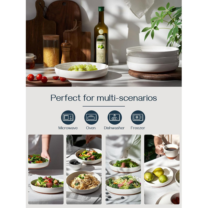 Набор из 4 керамических тарелок с высоким ободком 8,5 дюйма, десертные тарелки для тортов, закусок, обедов, бутербродов, набор посуды для свадьбы, вечеринки - (9,75 дюйма 26 см, ванильно-белый)