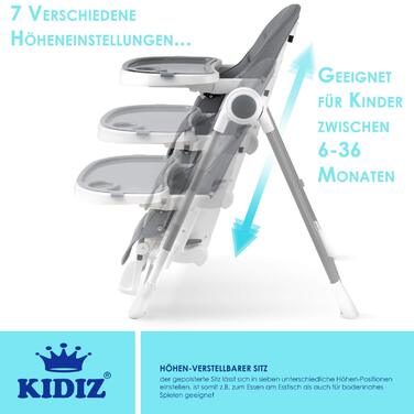 Дитячий стільчик для годування від 6 місяців темно-сірий Kidiz