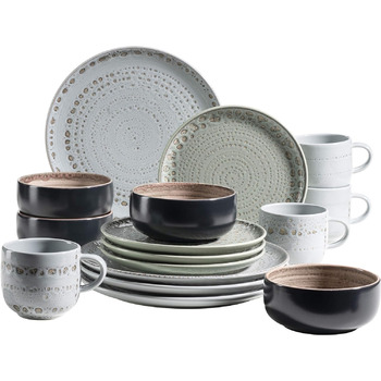 Набор посуды MSER 931743 Series Spicy Market с ручной росписью на 4 персоны в средиземноморском винтажном дизайне, комбинированный сервиз из 16 предметов из керамики, керамогранит (синий, зеленый, розовый)