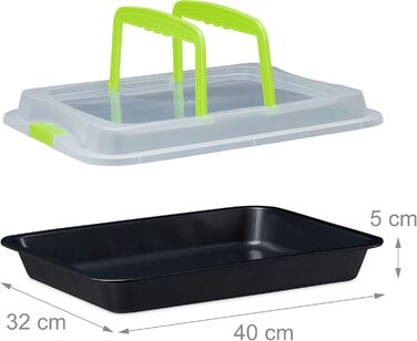 Деко для випікання з кришкою Relaxdays, ящик для транспортування тортів 3-в-1, ШxГ 40,5x32,5 см, високий бортик, прямокутне деко для тортів, (зелене)