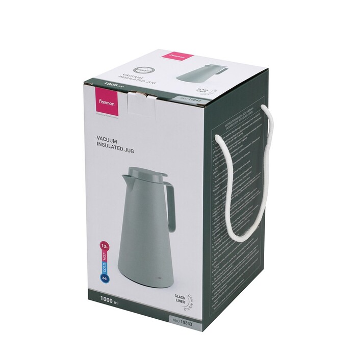 Термоглечик Fissman 1000 мл, колір ЗЕЛЕНИЙ пластиковий корпус зі скляною колбою (19843)