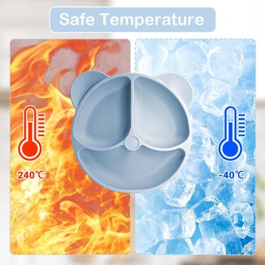 Силіконовий набір дитячого столового посуду Bizcasa з 9 предметів, нековзкий набір дитячого столового посуду, дитячий столовий посуд із присоскою, нековзна дитяча миска, дитяча тарілка, дитячий набір столових приборів для малюків, без бісфенолу А (синій)