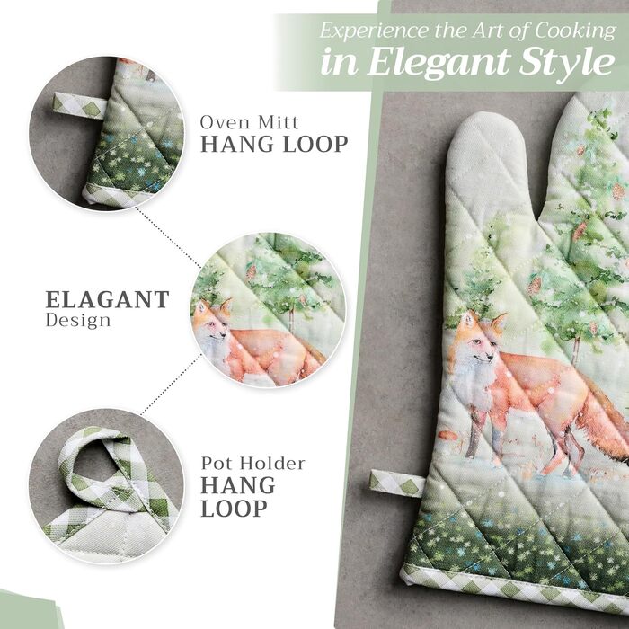 Рукавички для духовки Maison d&39 Hermine, Прихватки для каструль, 100 бавовна, термостійкі кухонні рукавички, рукавички для духовки (19 x 33 см) та прихватки для каструль (20 x 20 см) для приготування їжі, Morzine - Рукавички для духовки (19 x 33 см) та 